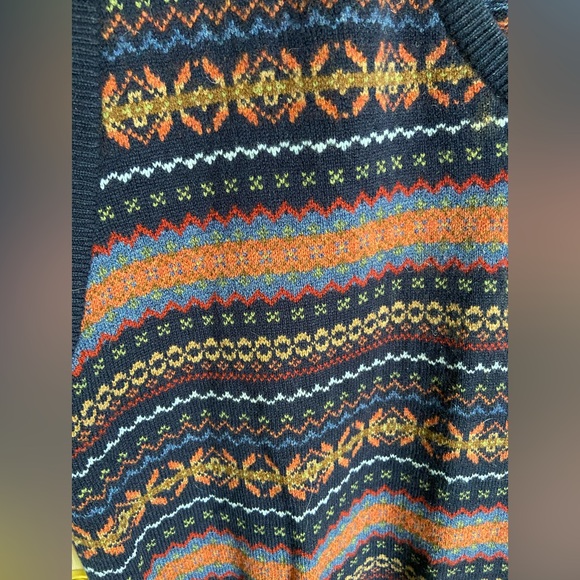 Vintage LL Bean Vest Mens Large Blue Lambswool Fair Isle Nordic Pullover Sz XXL - Picture 2 of 7